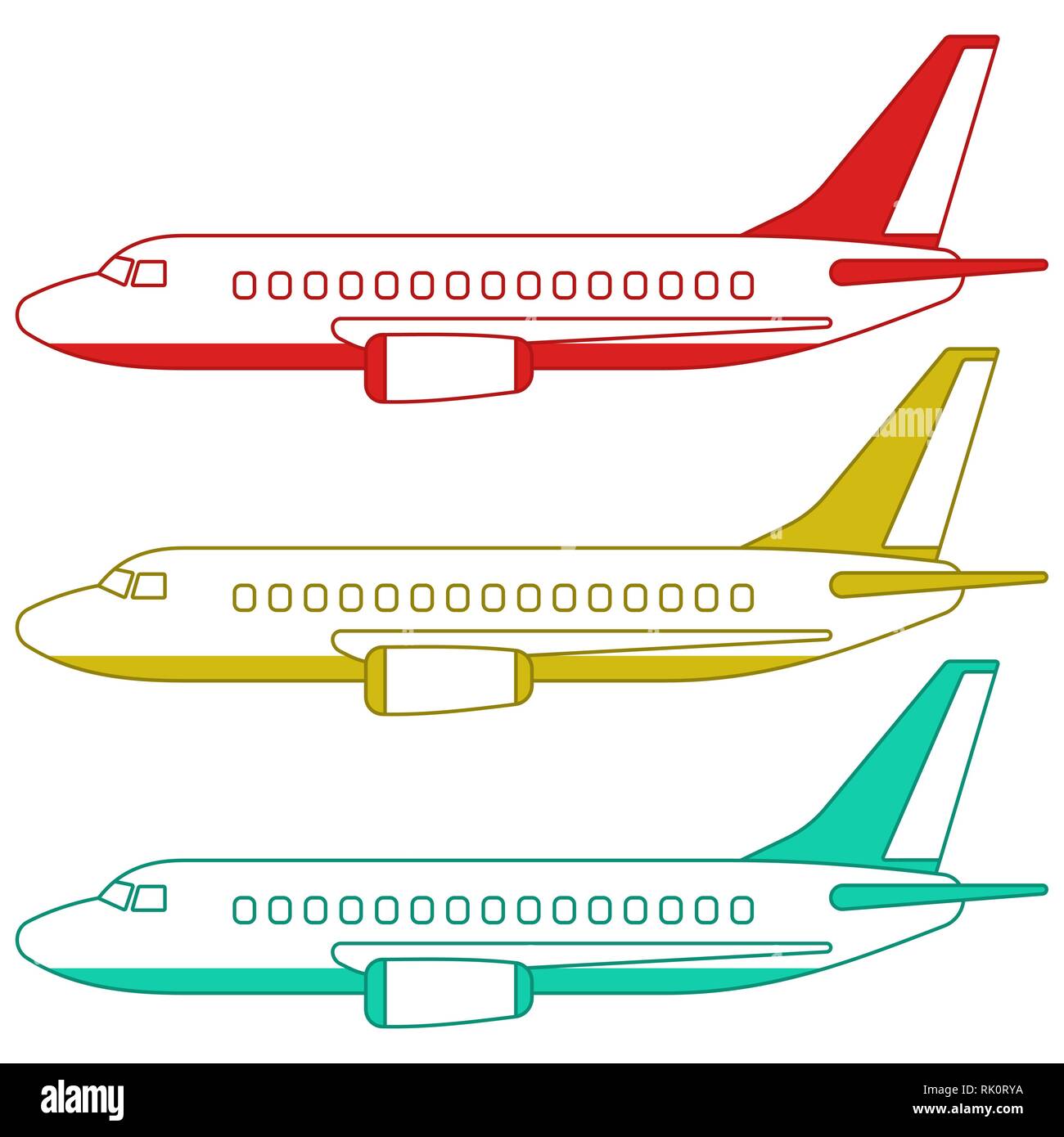Illustrazione degli aeroplani imposta vista laterale Illustrazione Vettoriale