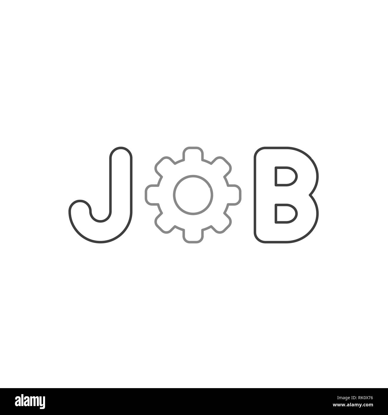 Design piatto stile illustrazione vettoriale nozione di lavoro testo con il simbolo di ingranaggio icona sullo sfondo bianco. Bianchi e colorati contorni. Illustrazione Vettoriale