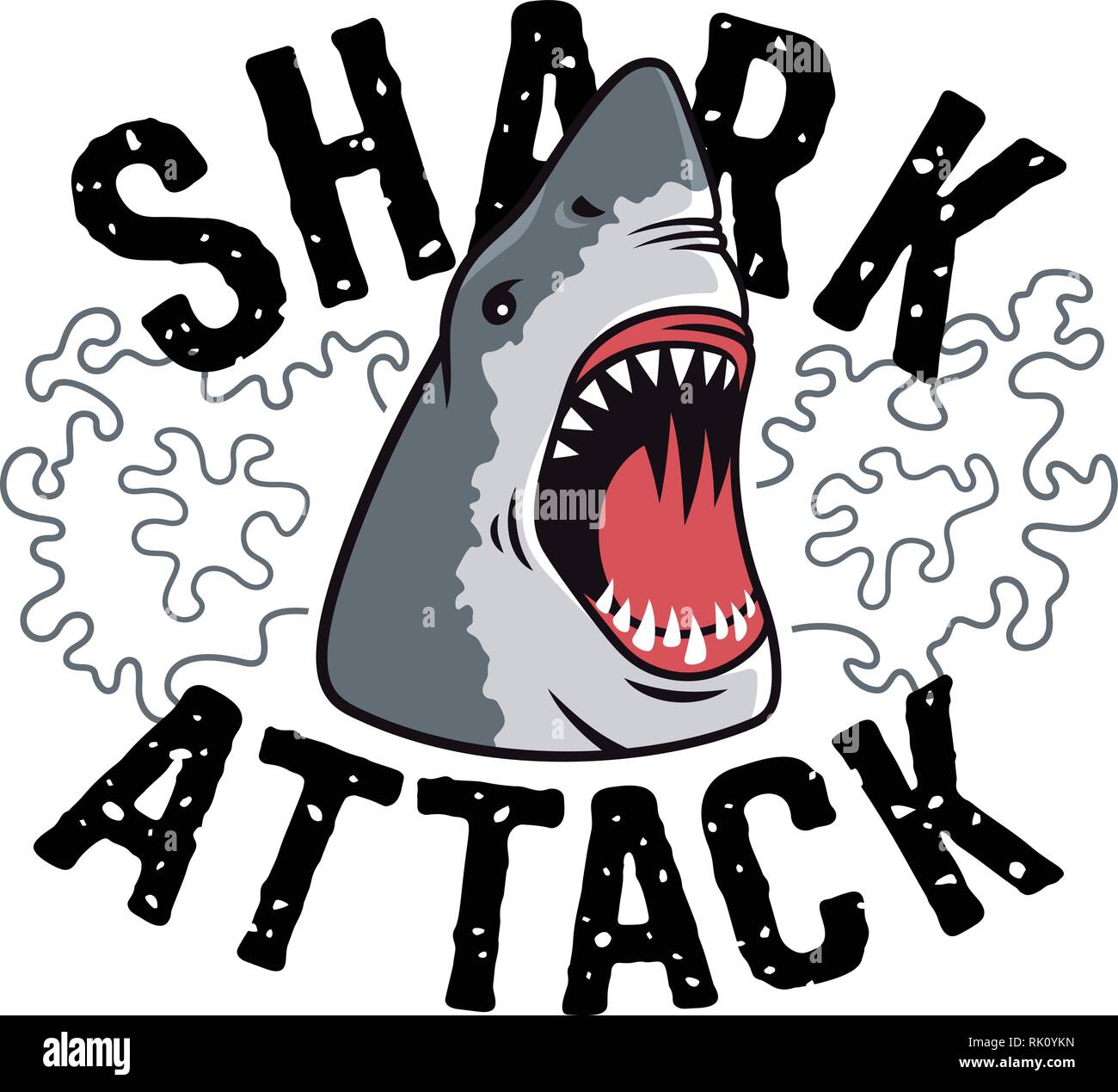 Squalo attacca illustrazione vettoriale per t-shirt apparel design. Grafico di tendenza Tee Illustrazione Vettoriale