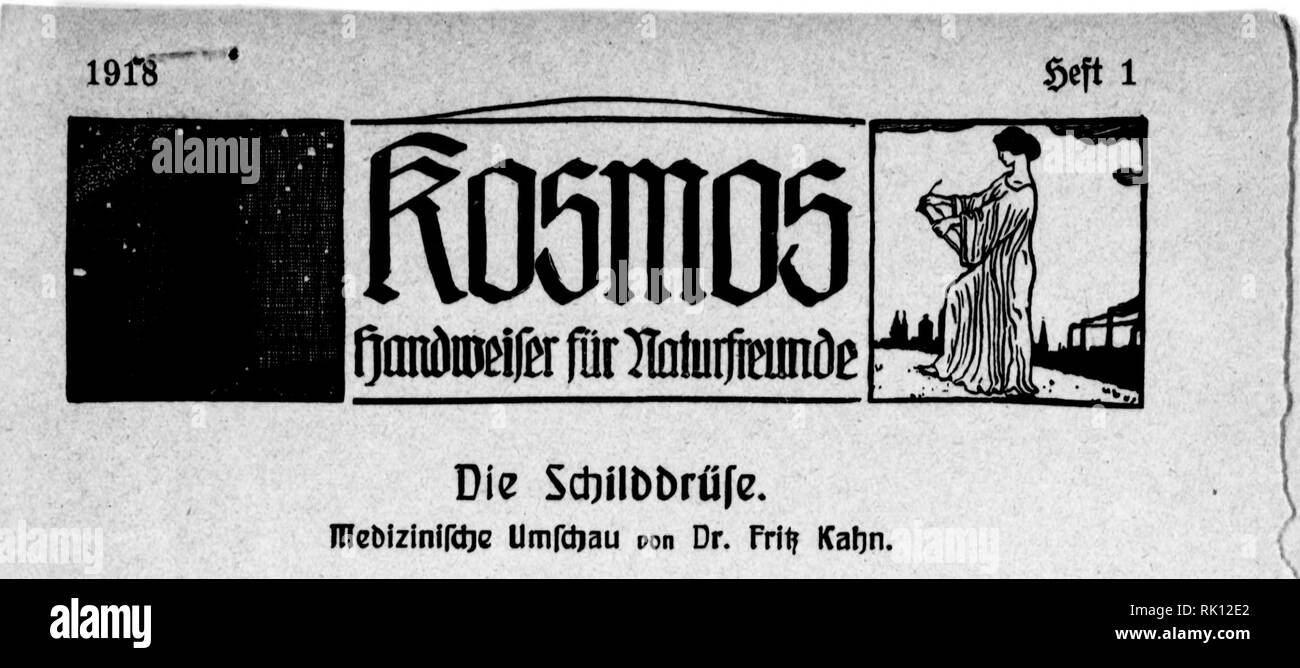 . Arthur e Fritz Kahn 1889-1932 di raccolta. Kahn, Fritz 1888-1968; Kahn, Arthur David 1850-1928; Storia Naturale illustratori; storia naturale. Die SdiilbDrüfe^ UFeblzinlfcöc ümfdjau oon Dr. Fritf Katin. $acft uomo fid) un bk Ö^urget, fo fül)lt uomo unterl)a(b bc^ EeI)SFOP[e^ auf beiben 6eiten bc^ ^alfeg mel)r ober minbet beutUcf) ein ungcfäf)r lualnu^frf großeg)n)ammigc^ "iDo-p^elorgan, hit S d^ i l b b r ü f e f, FO genannt, meil ifjrc unten breite, oben in (Spieen enbcnbe ©eftalt un ben Scf^ilb beö römifrf)en firieger^ erinnert (5(bb. 1). ^ie alten ^tnotomen mußten nidjt^ öon ir)r 5u ber Foto Stock
