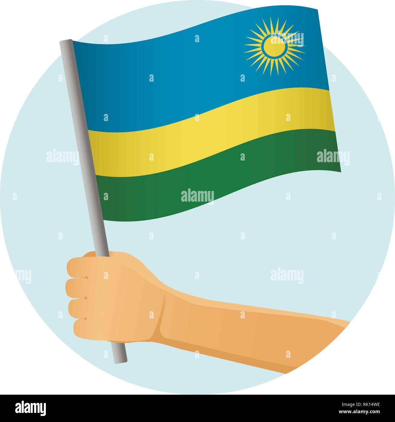 Ruanda bandiera in mano. Sfondo patriottico. Bandiera nazionale del Rwanda illustrazione vettoriale Illustrazione Vettoriale