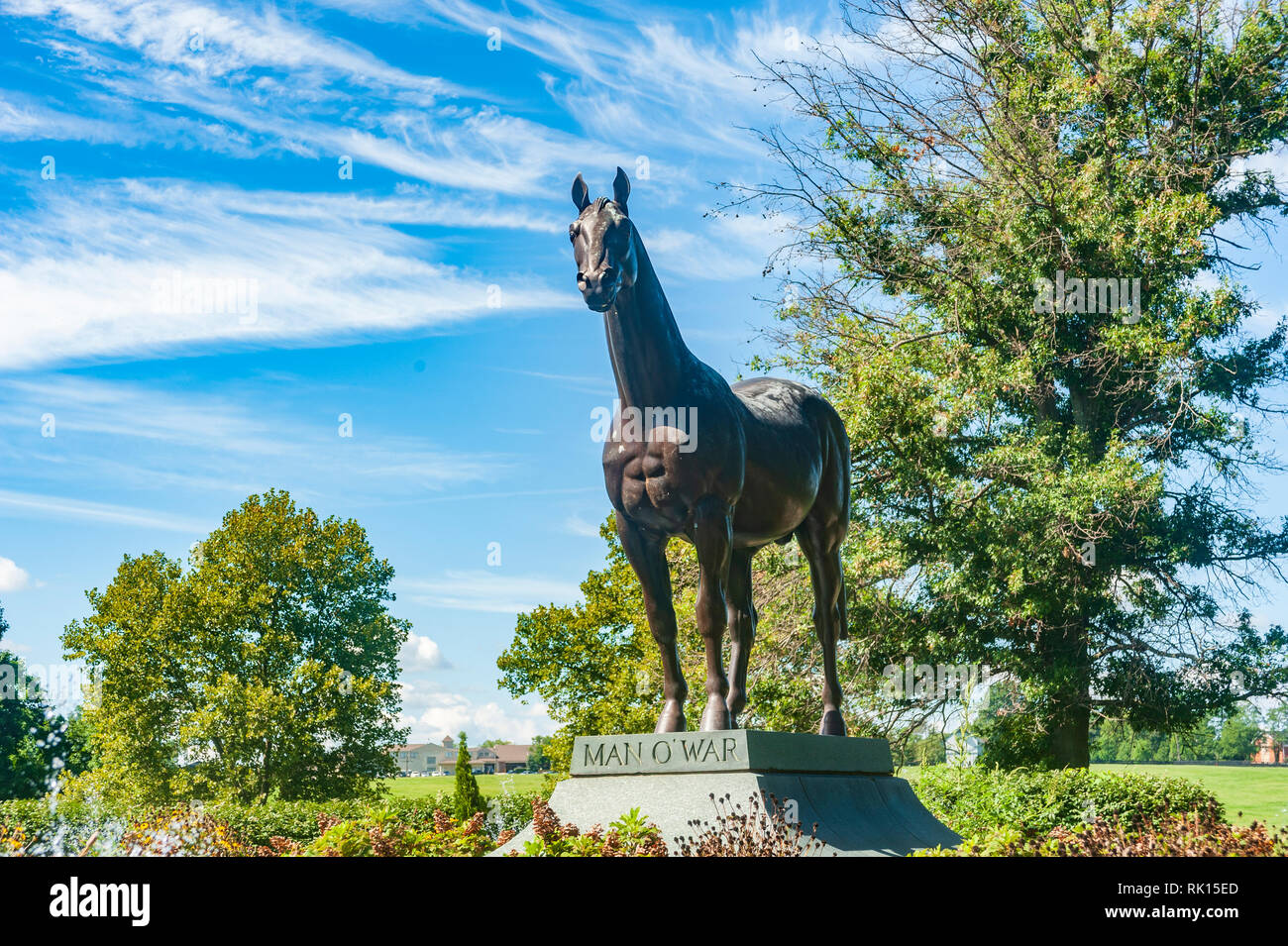 Man o' guerra statua al Kentucky Horse Park in Lexington Kentucky Foto Stock