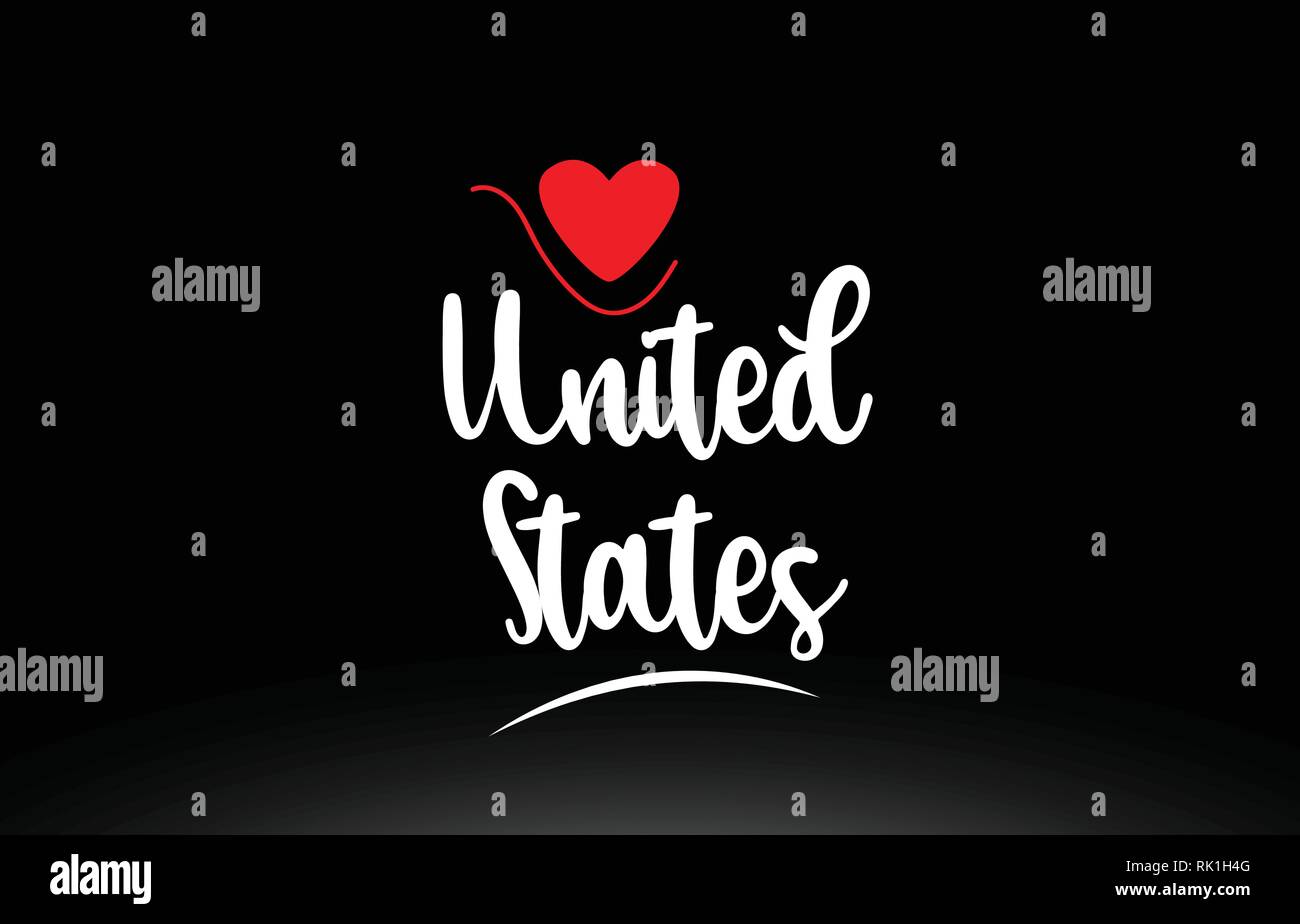 Degli Stati Uniti Stati Uniti paese con testo rosso amore cuore su sfondo nero adatto per un logo o icona di design tipografia Illustrazione Vettoriale
