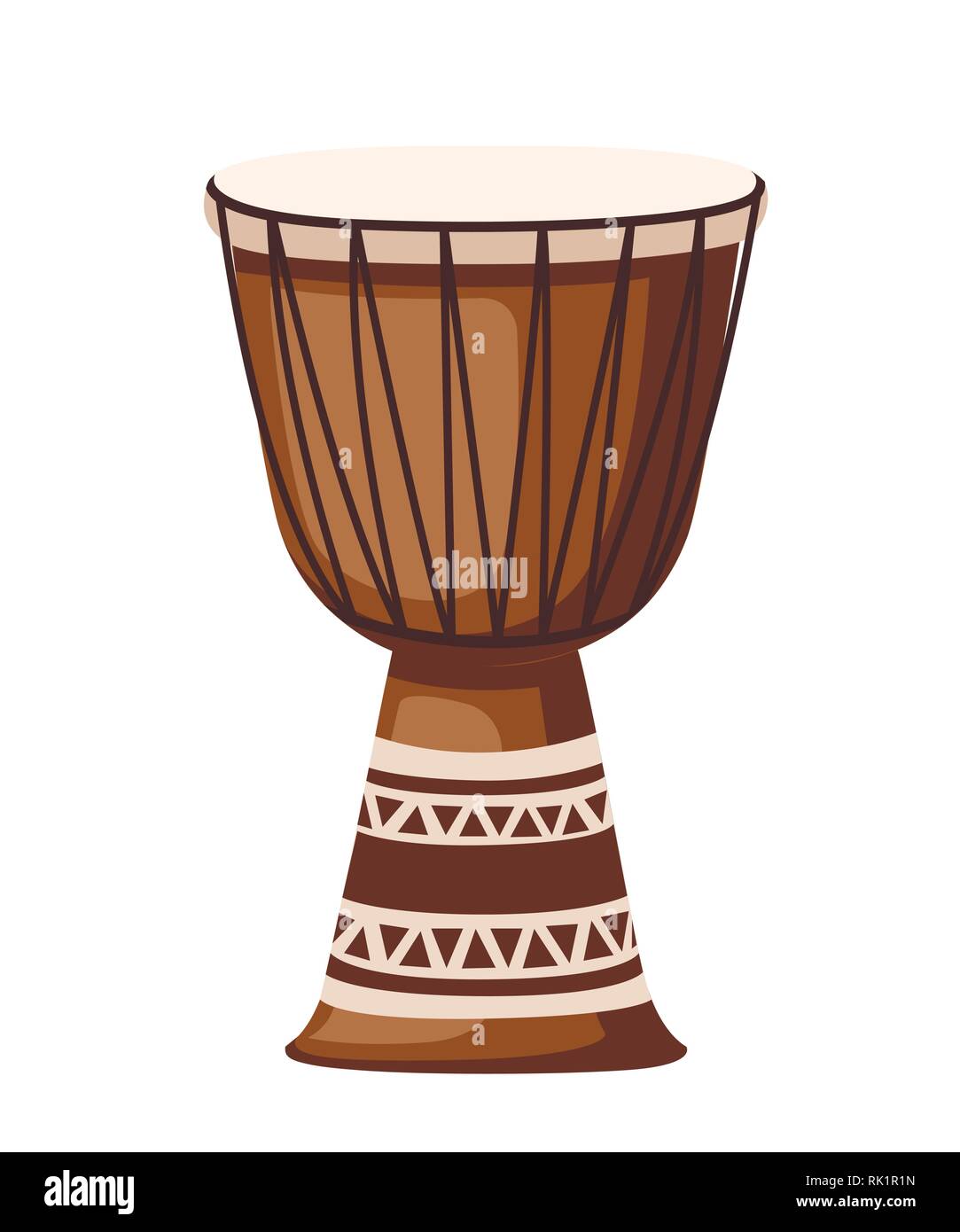 Musica africana tradizionale tamburo. Strumento musicale dunoon. Piatto illustrazione vettore isolato su sfondo bianco. Illustrazione Vettoriale