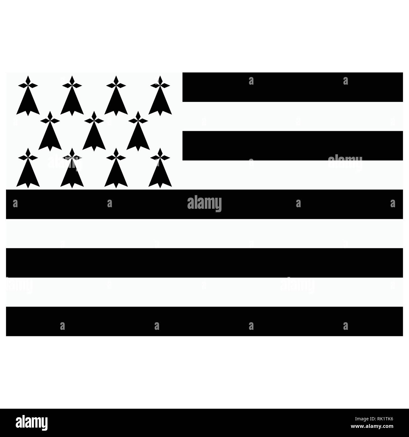 Illustrazione di vettore di bandiera regione Bretagna di icona di Francia isolati su sfondo bianco Illustrazione Vettoriale