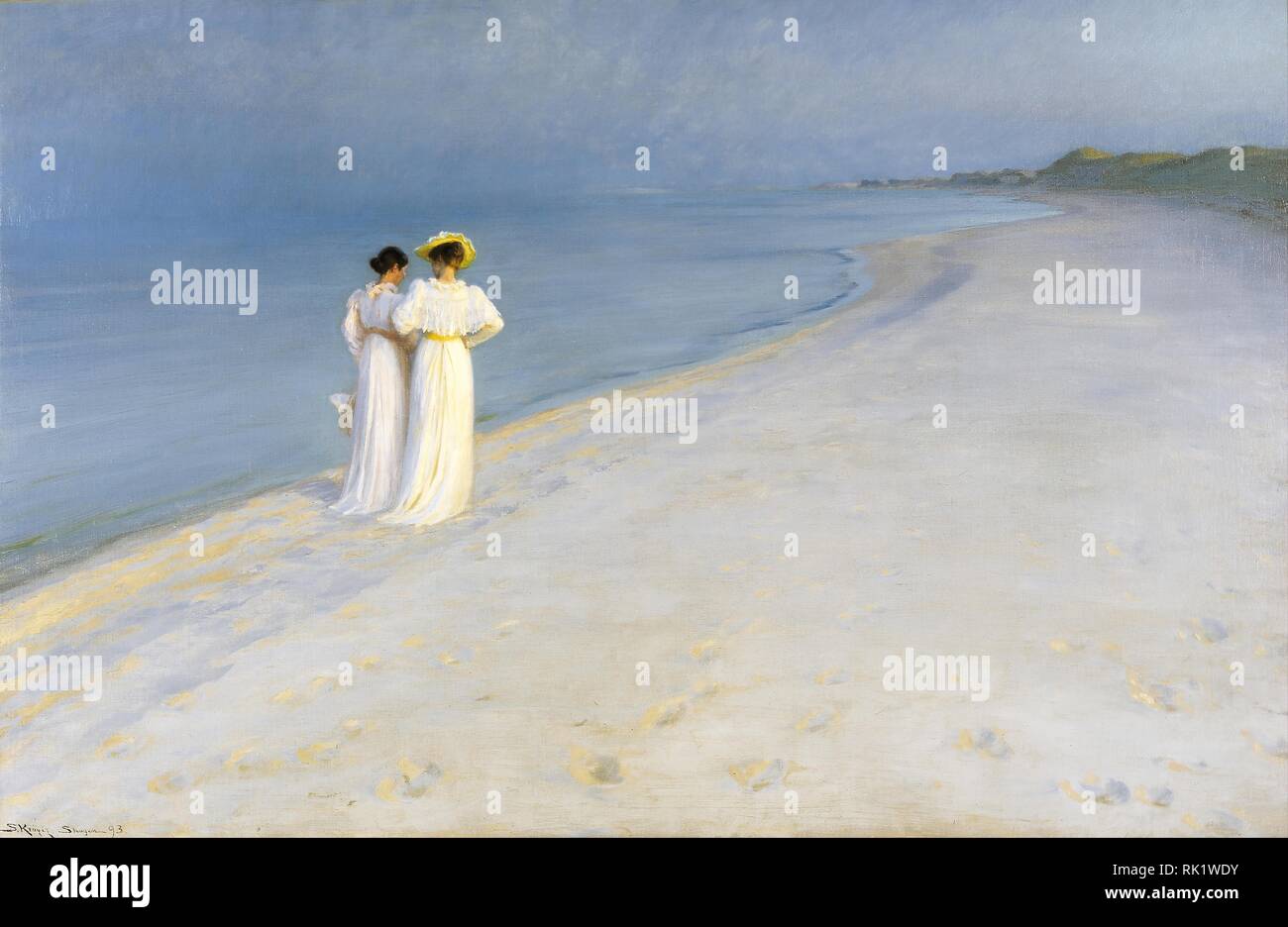 Serata estiva in Skagen's Beach. Anna Ancher e Marie Krøyer camminare insieme. Olio su tela. 100 x 150 cm. Skagens museum. Museo: Skagens museum. Autore: KROYER, PEDER. Foto Stock