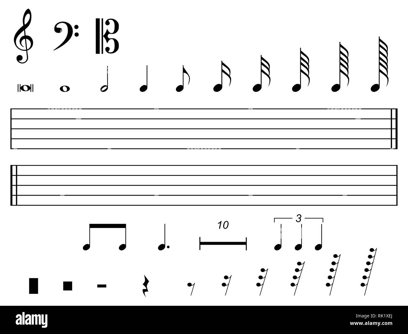 Vector icon set, raccolta di musica nota isolati su sfondo bianco. Le note  musicali gli elementi di design. Melody tune simbolo Immagine e Vettoriale  - Alamy