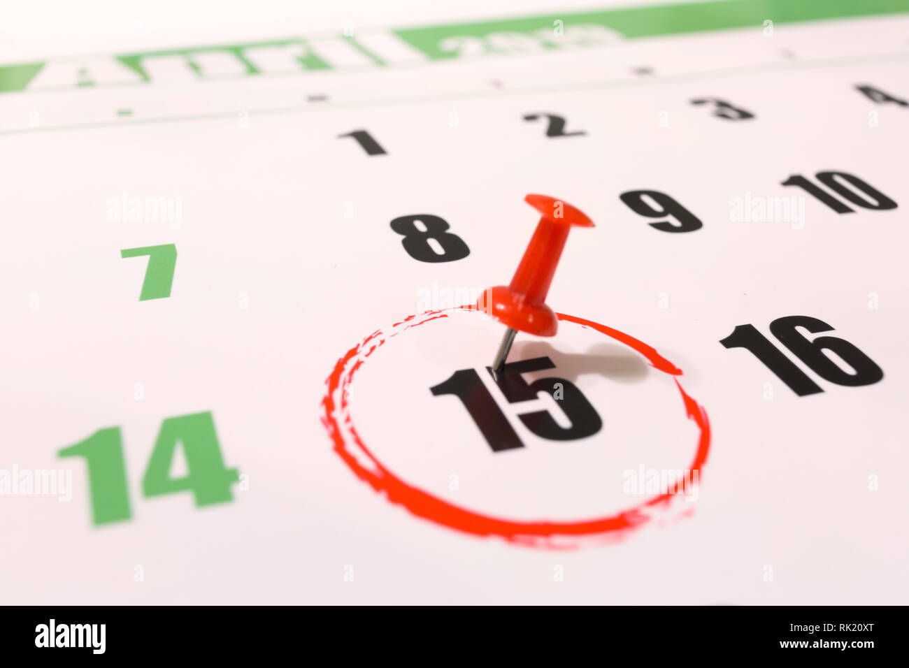 2019 Calendario con marcata giorno Tassa per il deposito in aprile 15 Foto Stock