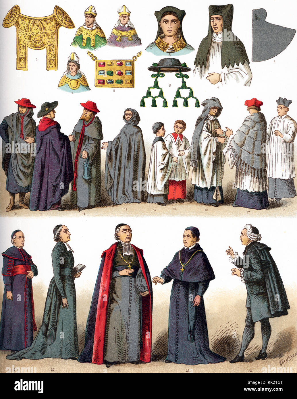 Le illustrazioni riportate di seguito mostrano i costumi ecclesiastici.  Essi sono in fila, da sinistra a destra e dall'alto verso il basso: 1  attraverso 4 razionale (utilizzato dai vescovi tedeschi 12th-14i secoli;