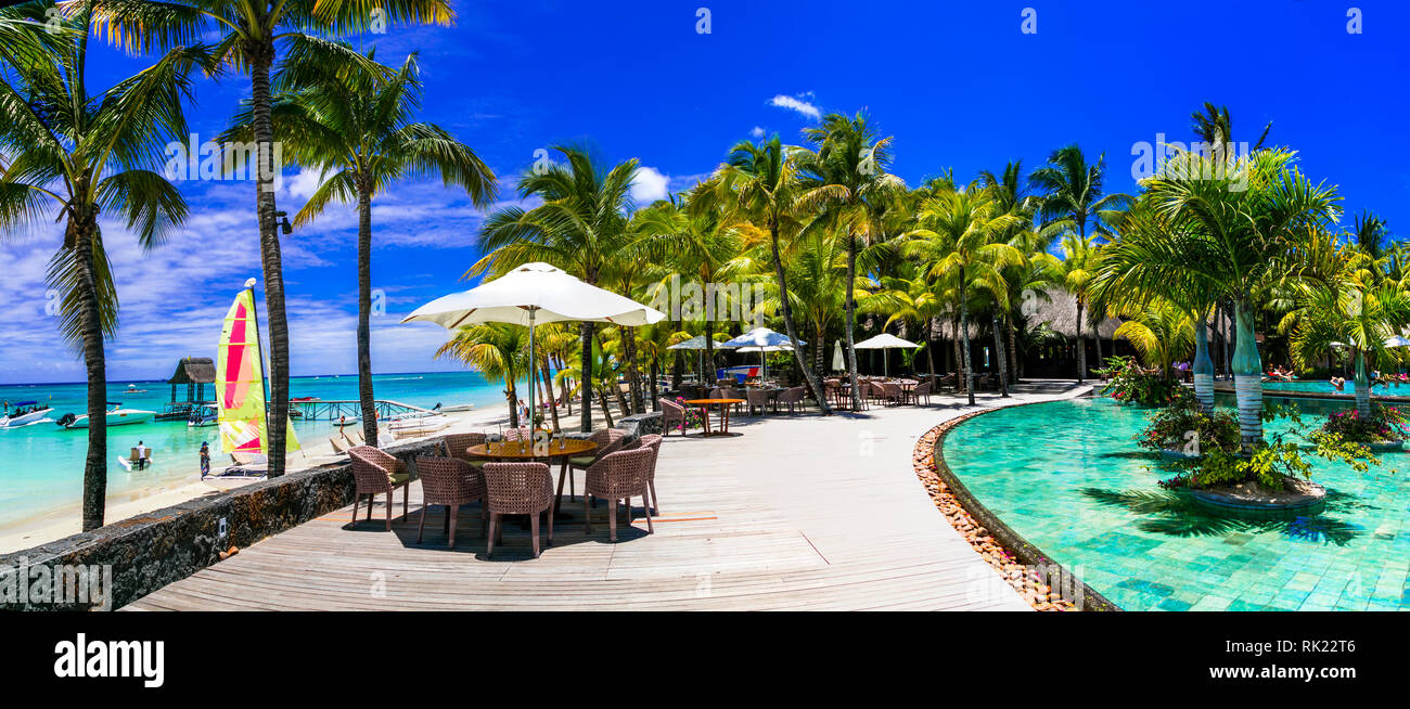 Tropical relax nel resort di lusso nelle isole Mauritius. Foto Stock
