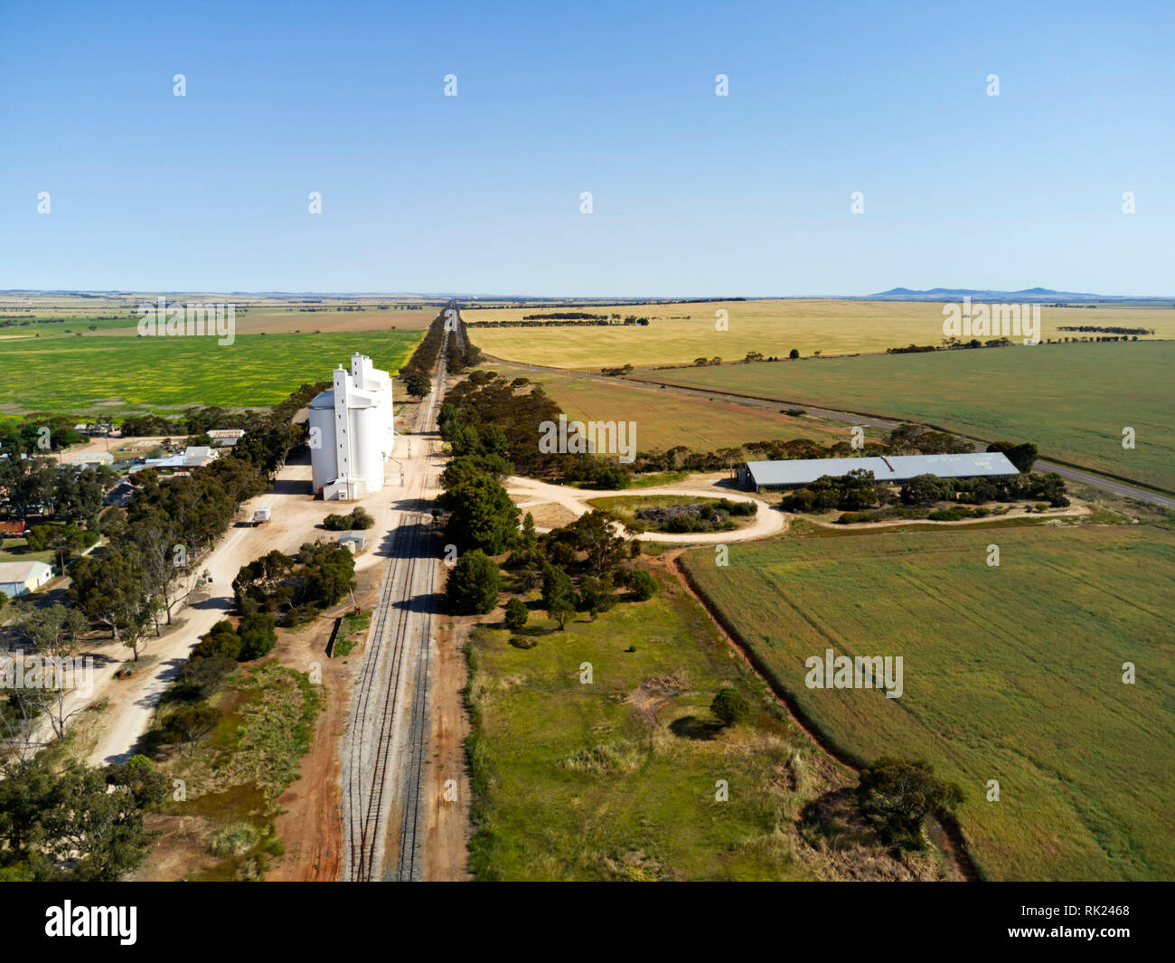 Antenna del silo di grano è sulla linea ferroviaria a Yeelanna Eyre Peninsula South Australia Foto Stock