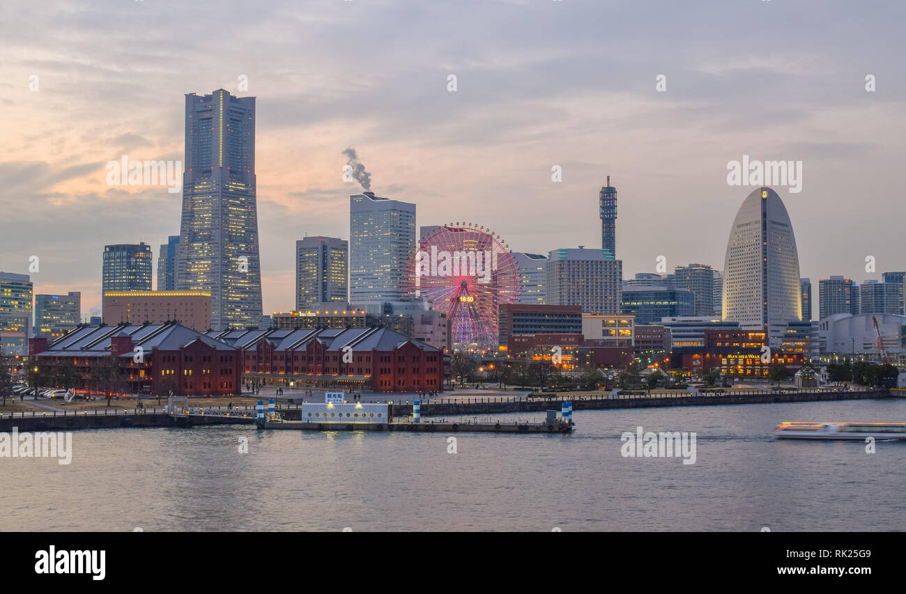 Le belle vedute di Yokohama al tramonto Foto Stock