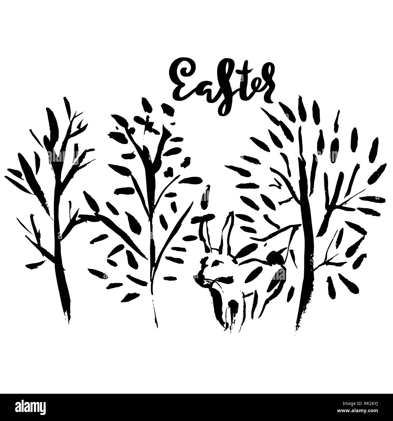 Pasqua. Handdrawn spazzola moderno lettering. Illustrazione Vettoriale. Illustrazione Vettoriale