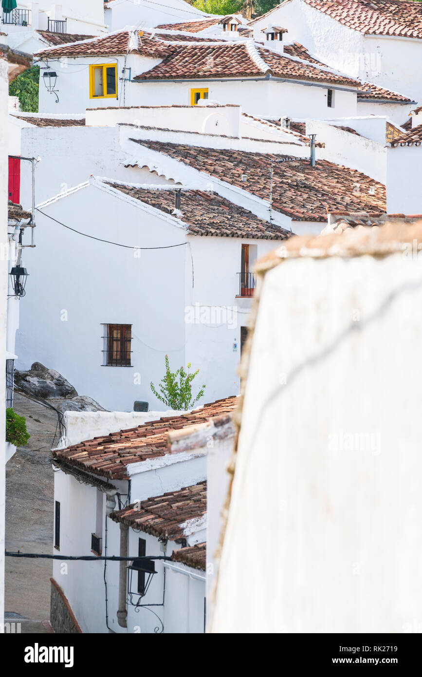 Whitewahed case nella città bianca (Pueblos Blancos) di Montejaque, Serrania de Ronda, provincia di Malaga, Andalusia, Spagna Foto Stock