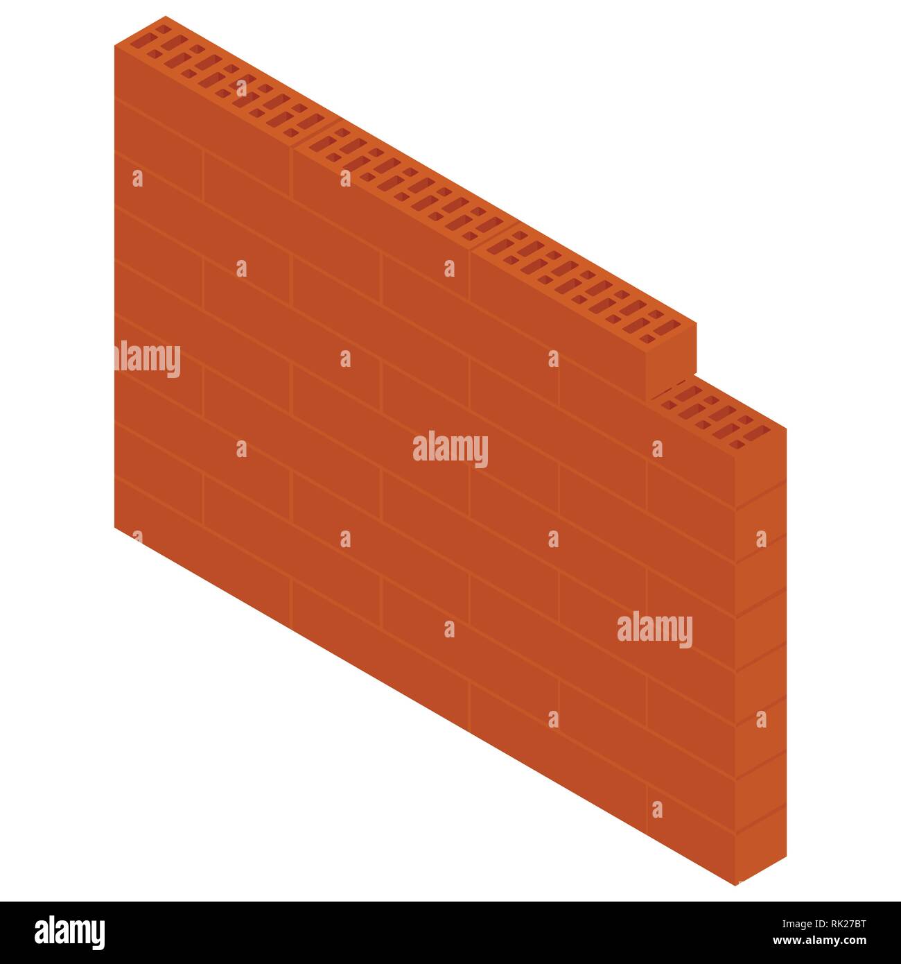 Illustrazione Vettoriale isometrica, muro di mattoni isolati su sfondo bianco. Nuovo forato rosso mattone in CERAMICA isolata su bianco Illustrazione Vettoriale