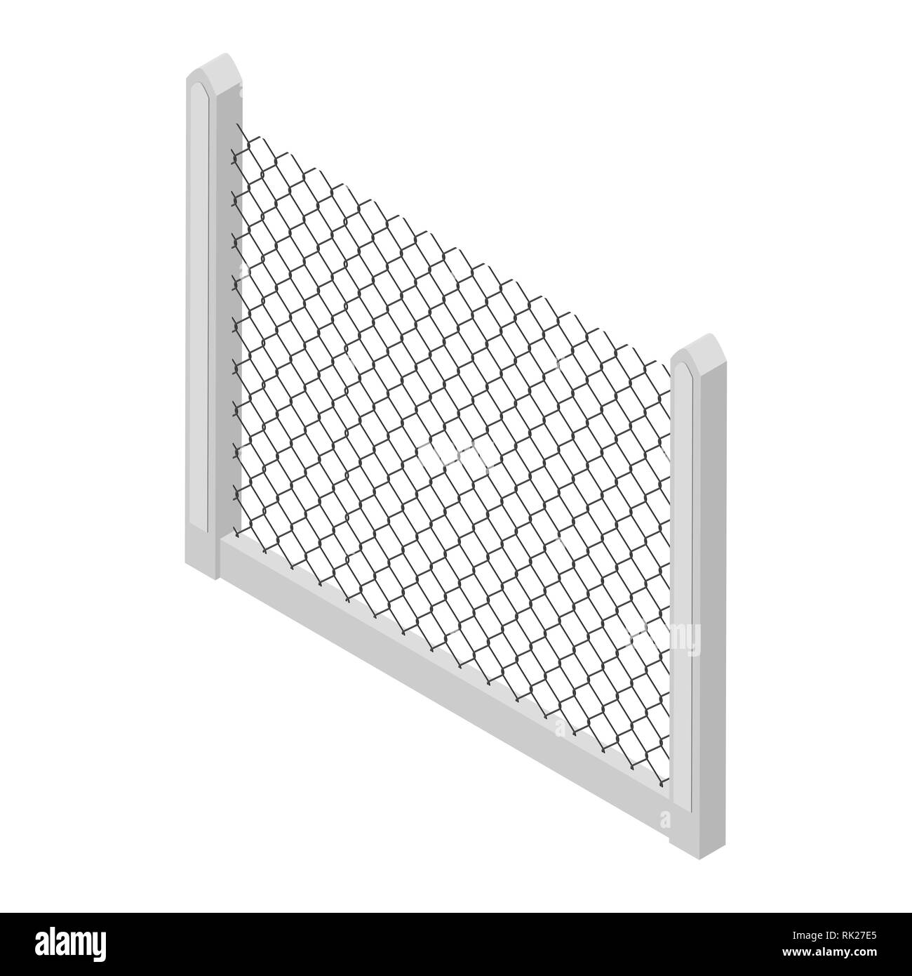 Recinzione isometrica isolato su bianco. Nessun recinto solido. Cancello di ferro. Recinto con colonne. Metallo, ferro battuto, lattice cancelli e recinzioni per cantiere. In stile appartamento. Illustrazione Vettoriale