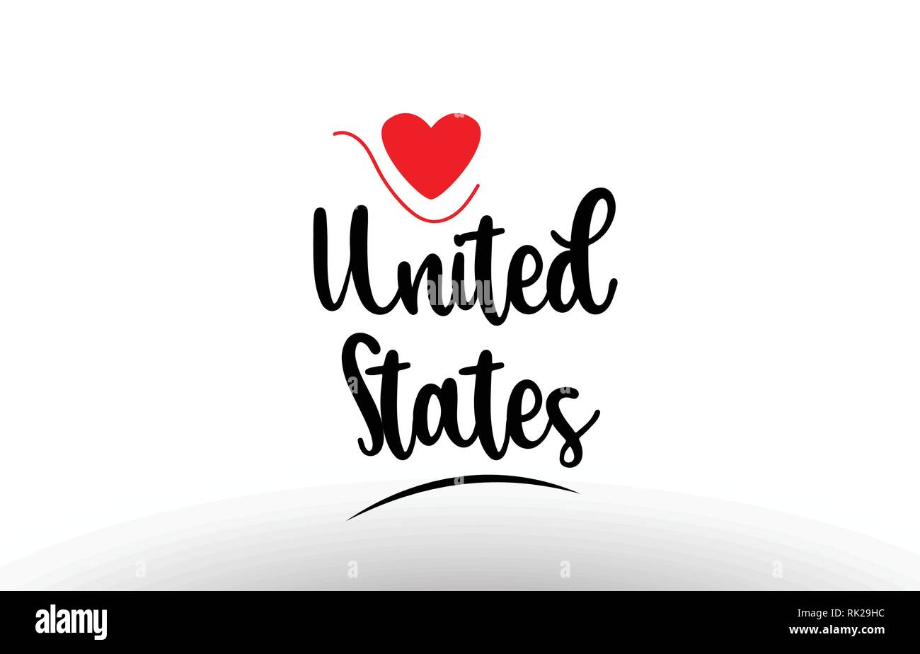 Degli Stati Uniti Stati Uniti paese con testo rosso amore cuore adatto per un logo o icona di design tipografia Illustrazione Vettoriale