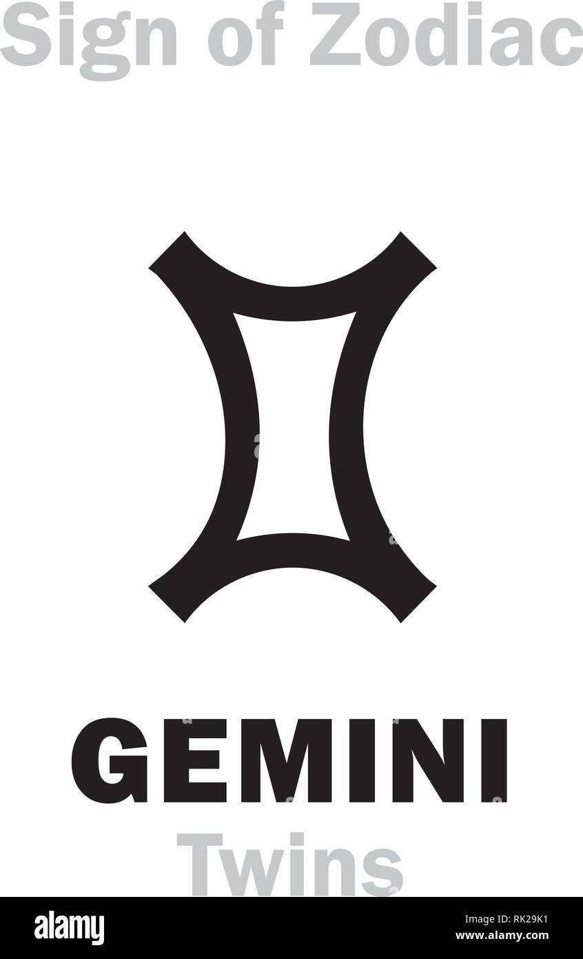 Alfabeto astrologia: segno zodiacale gemelli (gemelli). Caratteri geroglifici segno (simbolo unico). Illustrazione Vettoriale