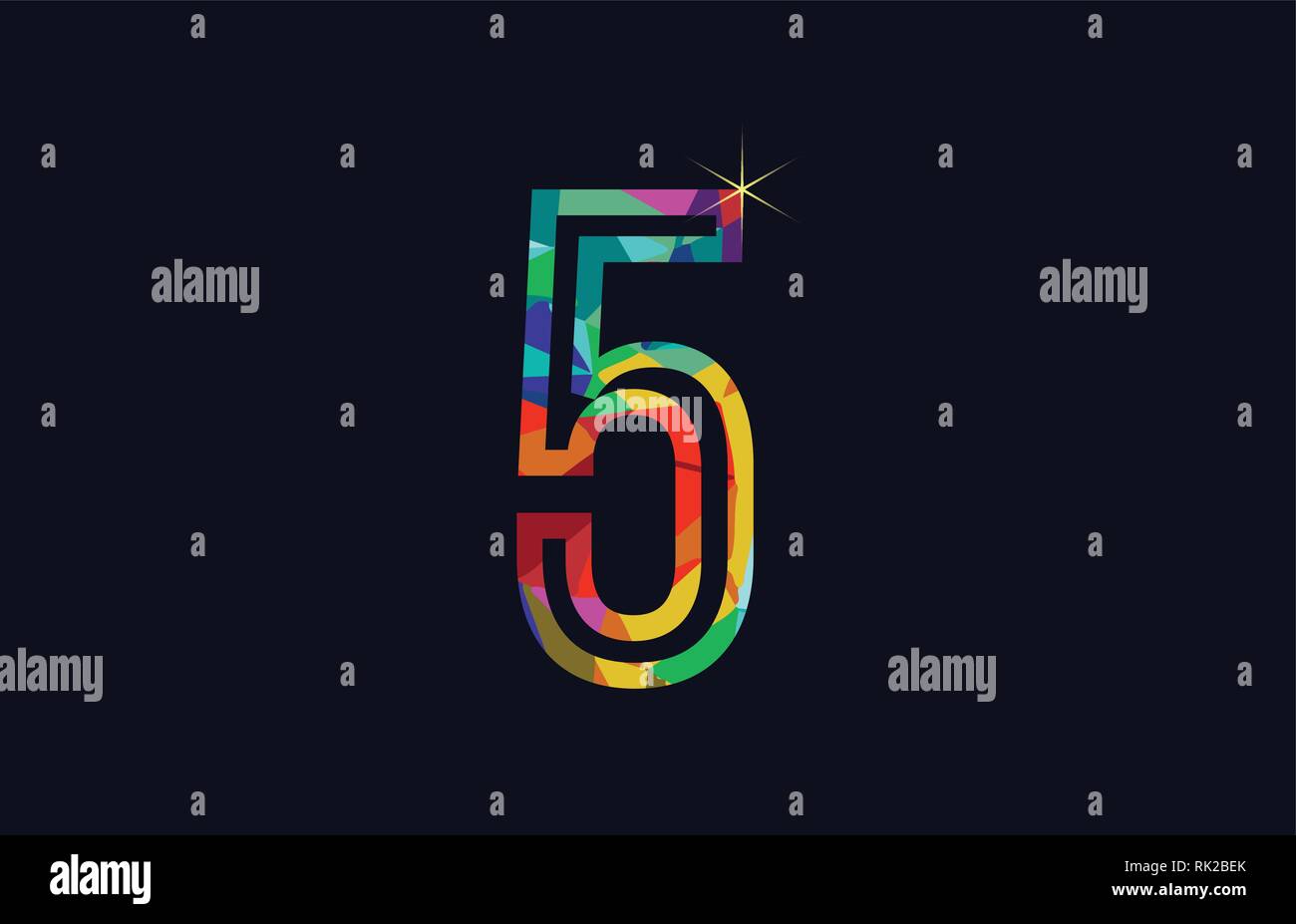 Arcobaleno colorato numero 5 logo design adatto per una società o business Illustrazione Vettoriale