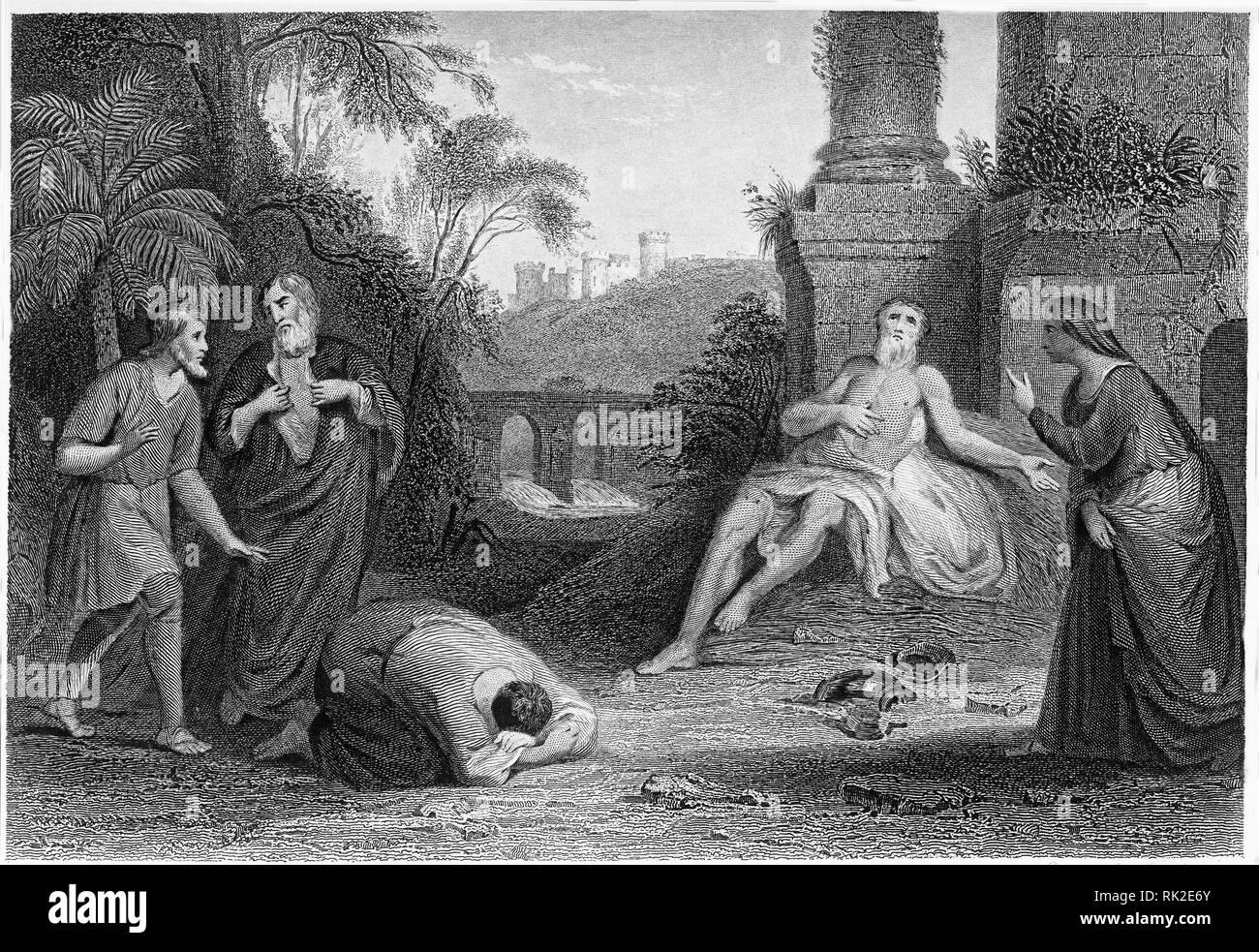 Incisione di lavoro e il suo periodo di prova. Dalla Bibbia Self-Interpeting, forse 1843 edition. Foto Stock