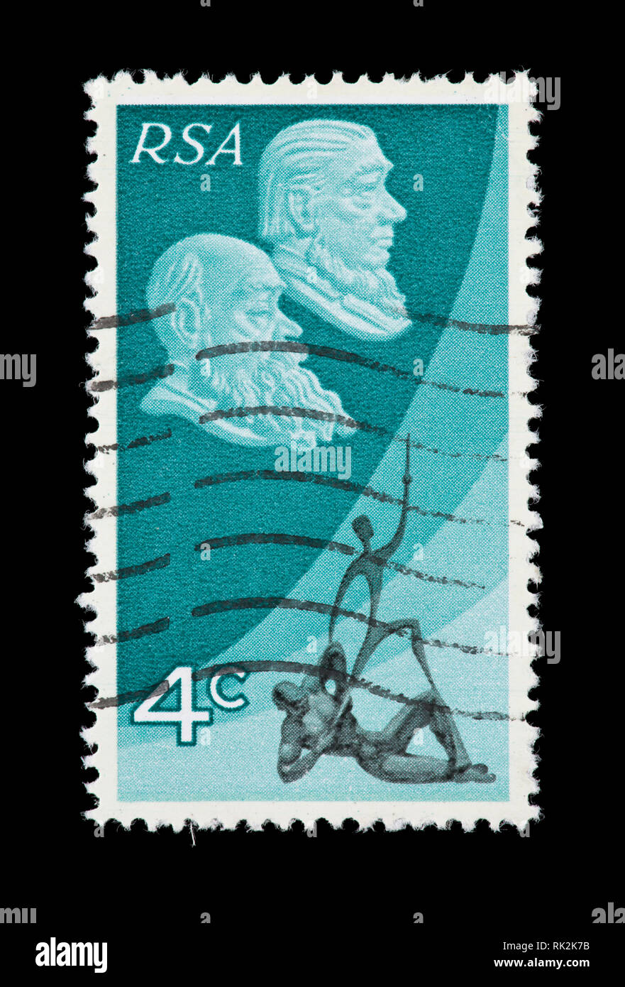 Francobollo dal Sud Africa raffiguranti Martinus Steyn e Paul Kruger e il Monumento di unificazione, decimo anniversario della Repubblica del Sud Africa Foto Stock