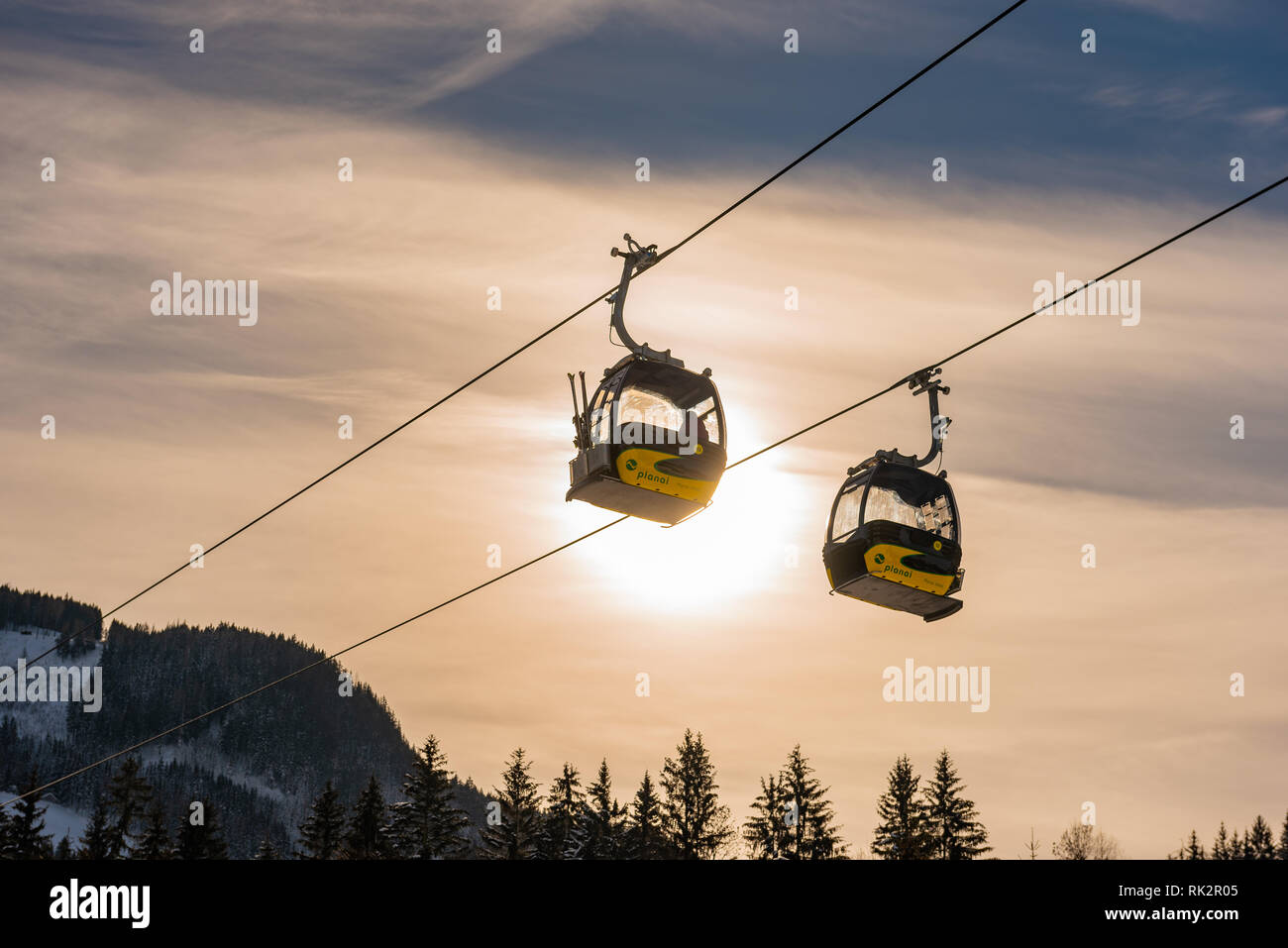 Funivie, gondola del Planai West di Planai & Hochwurzen - sci cuore della regione di Schladming-Dachstein, Ski Amade, Stiria, Austria, Europa Foto Stock