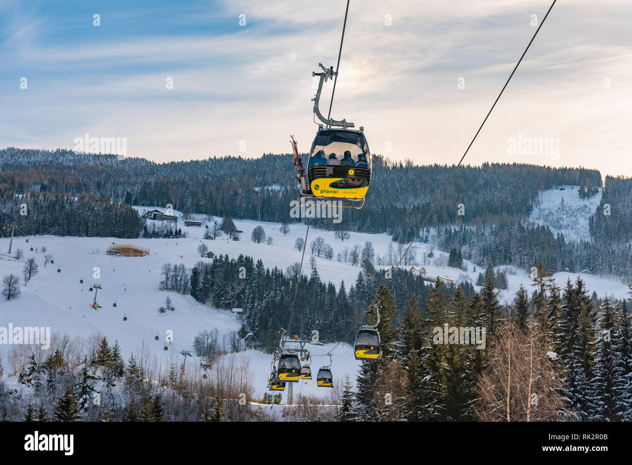 Funivie, gondola del Planai West di Planai & Hochwurzen - sci cuore di Schladming regione Dachstein, Ski Amade, Stiria, Austria, Europa Foto Stock