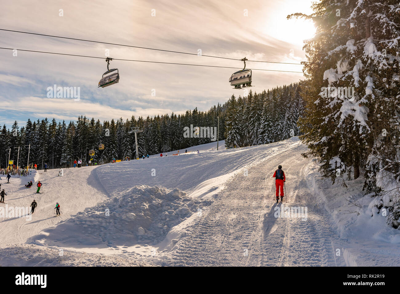 Seggiovia di sci, sedi Hochwurzen I di Planai & Hochwurzen - sci cuore della regione di Schladming-Dachstein, Stiria, Austria, Europa Foto Stock