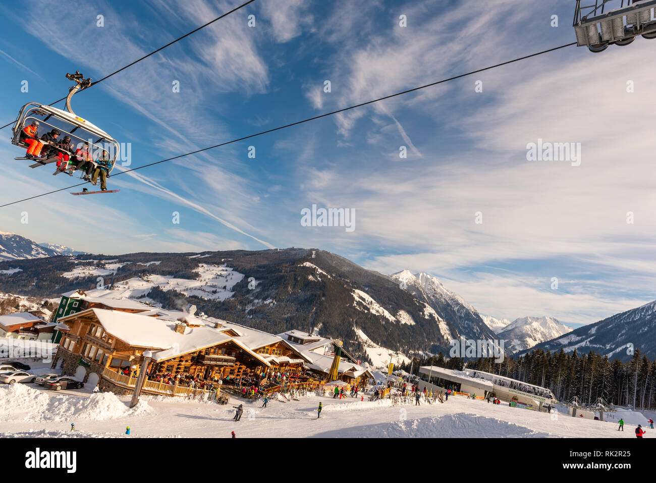 Tauernalm Rohrmoos Ristorante di Planai & Hochwurzen sci cuore di Schladming regione Dachstein, Ski Amade, Stiria, Austria, Europa Foto Stock