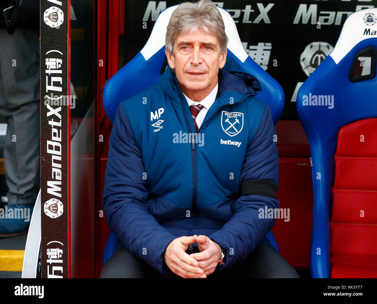 Londra, Regno Unito. 09Feb, 2019. West Ham United manager Manuel Pellegrini durante la Premier League inglese tra Crystal Palace e West Ham United a Selhurst Park Stadium di Londra, Inghilterra il 09 Feb 2019. Credit: Azione Foto Sport/Alamy Live News Credit: Azione Foto Sport/Alamy Live News Foto Stock