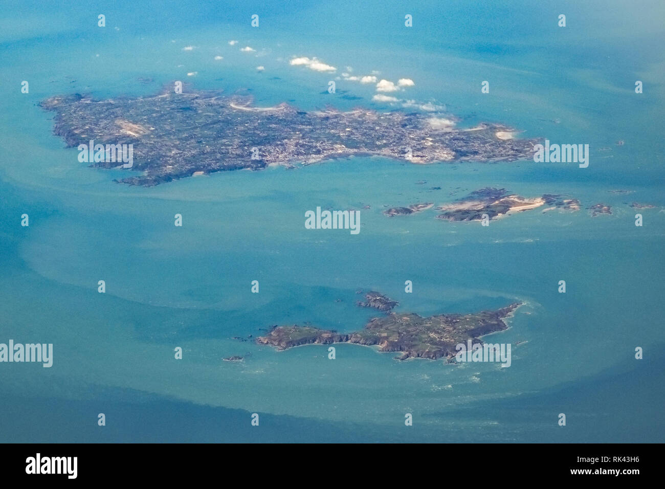 Vista aerea di Guernsey e di Herm e Sark Foto Stock