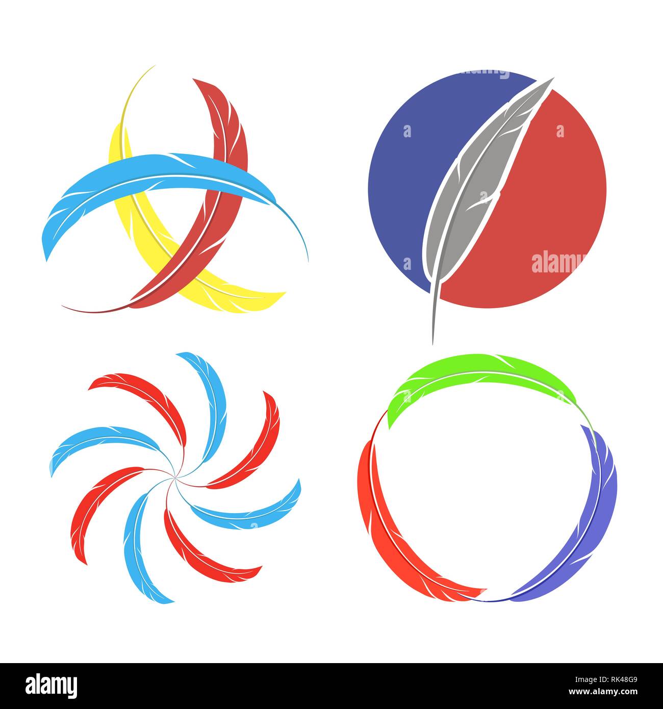 Set di diverse piume colorate icone Illustrazione Vettoriale