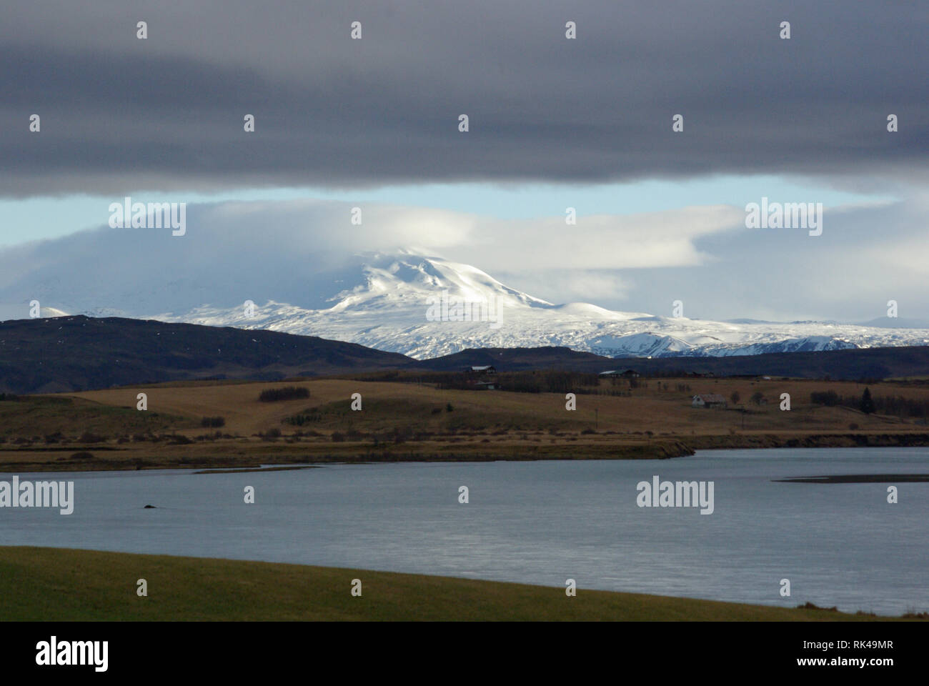 Landschaft mit Hekla im Hintergrund Foto Stock