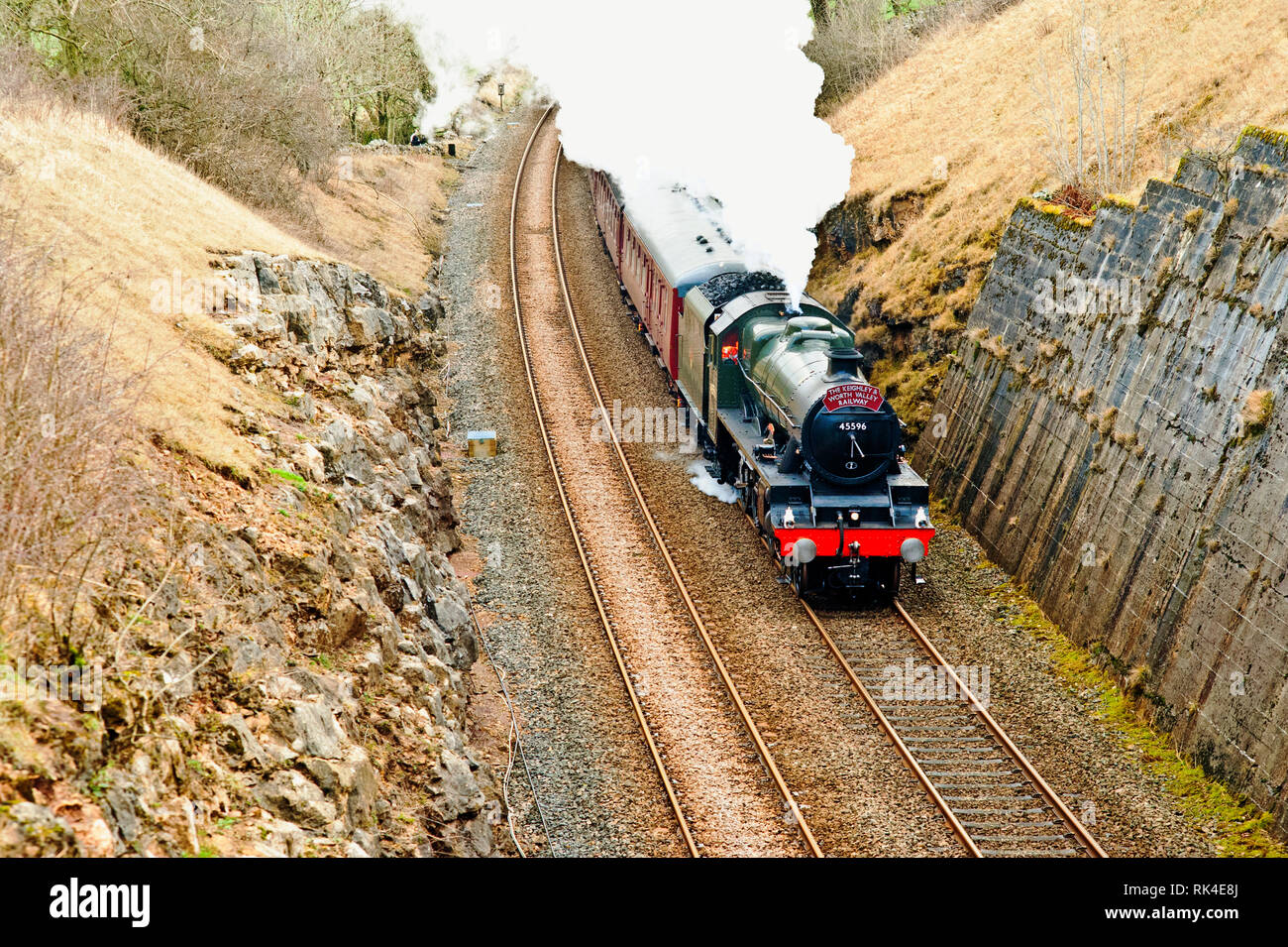 Giubileo Classe n. 45596 Bahamas a Waitby in Cumbria sull'accontentarsi di Carlisle Railway, Inghilterra Foto Stock