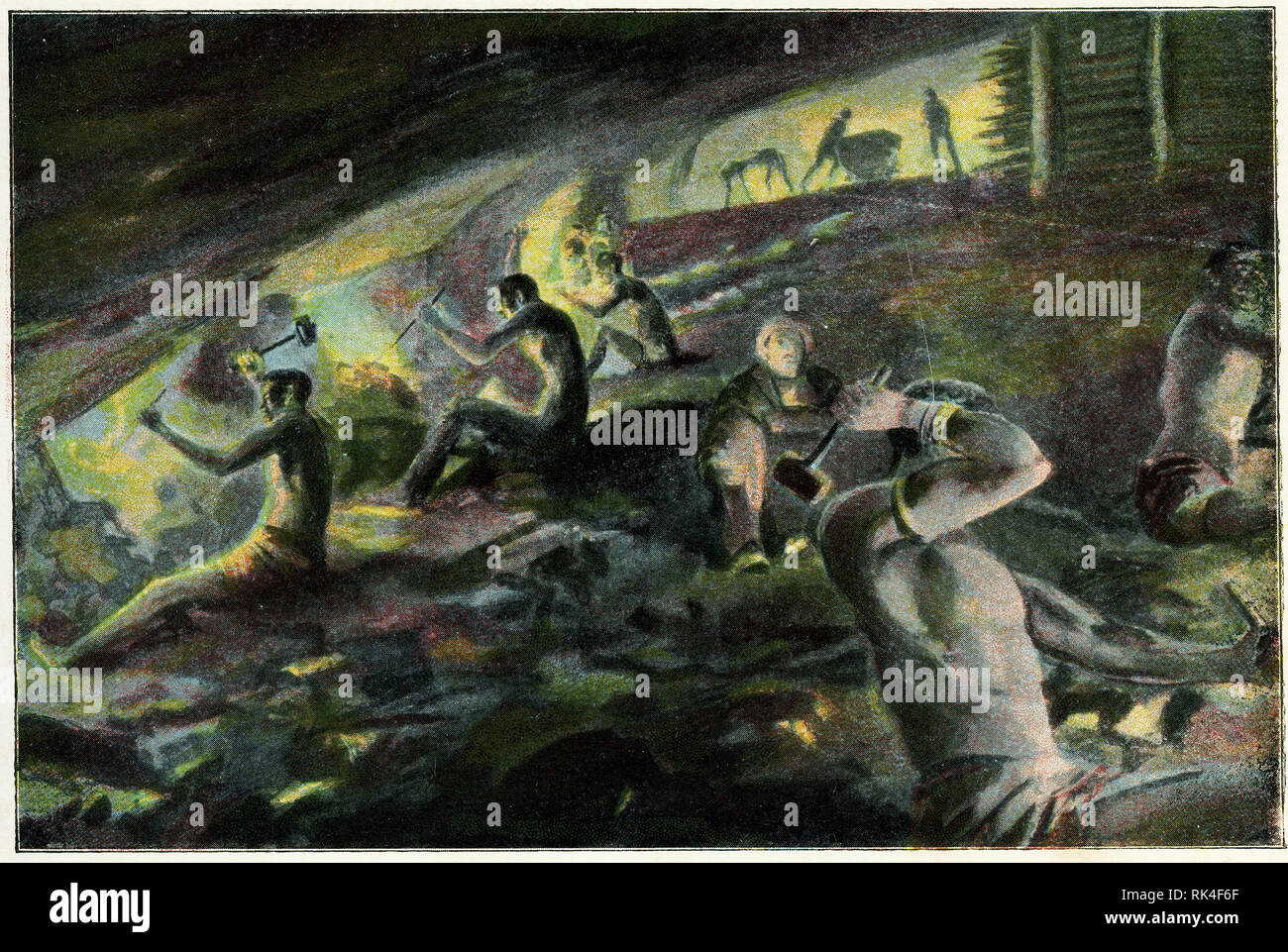 Mezzitoni colorati di uomini mining per oro del Transvaal, Sud Africa, primi 1900s. Foto Stock