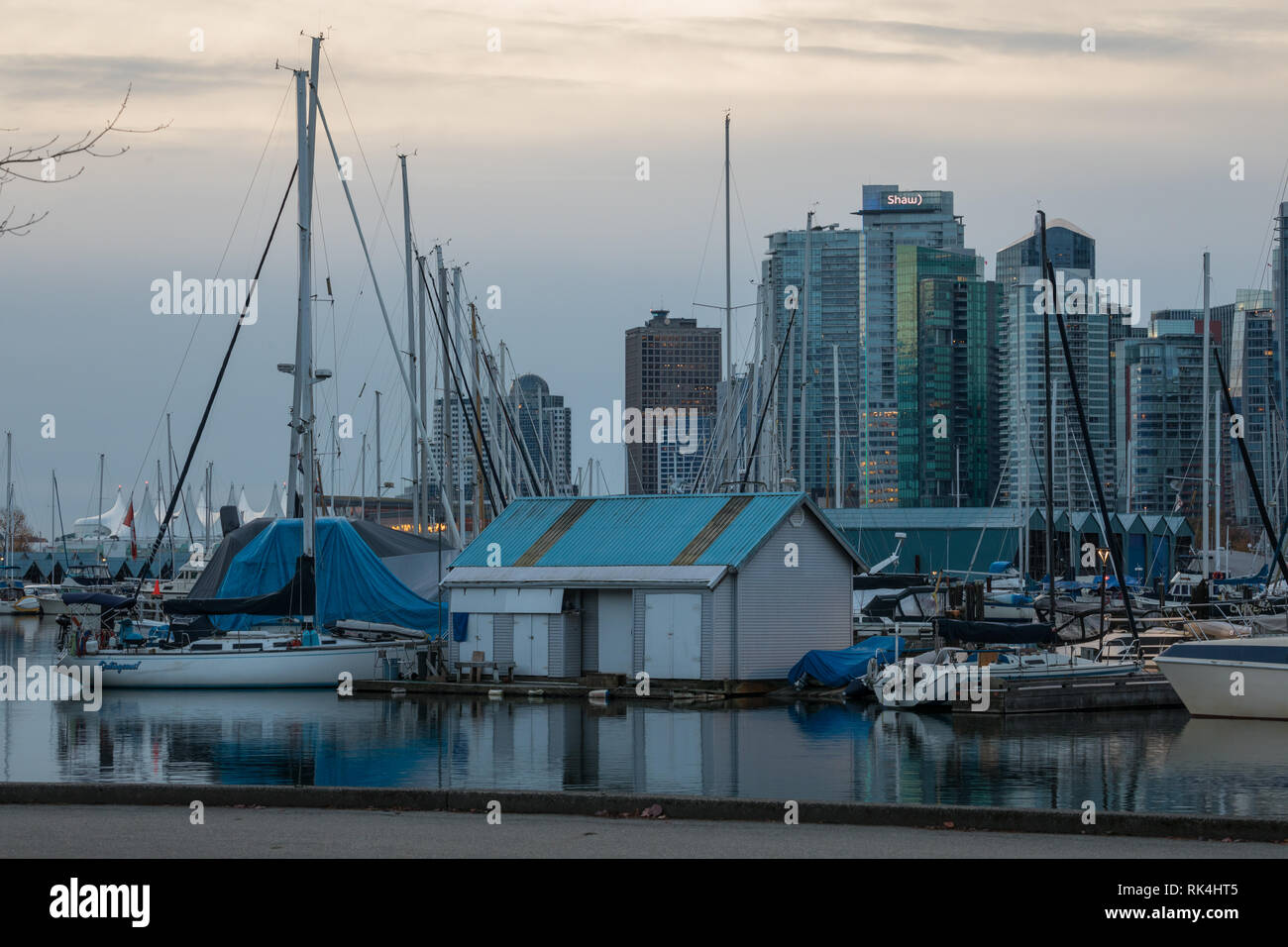 Il Boathouse in corrispondenza di Coal Harbour, Vancouver, British Columbia, Canada Foto Stock