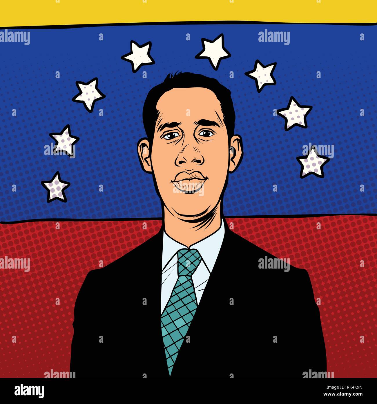 Juan Guaido Presidente ad Interim del Venezuela. Bandiera nazionale Illustrazione Vettoriale