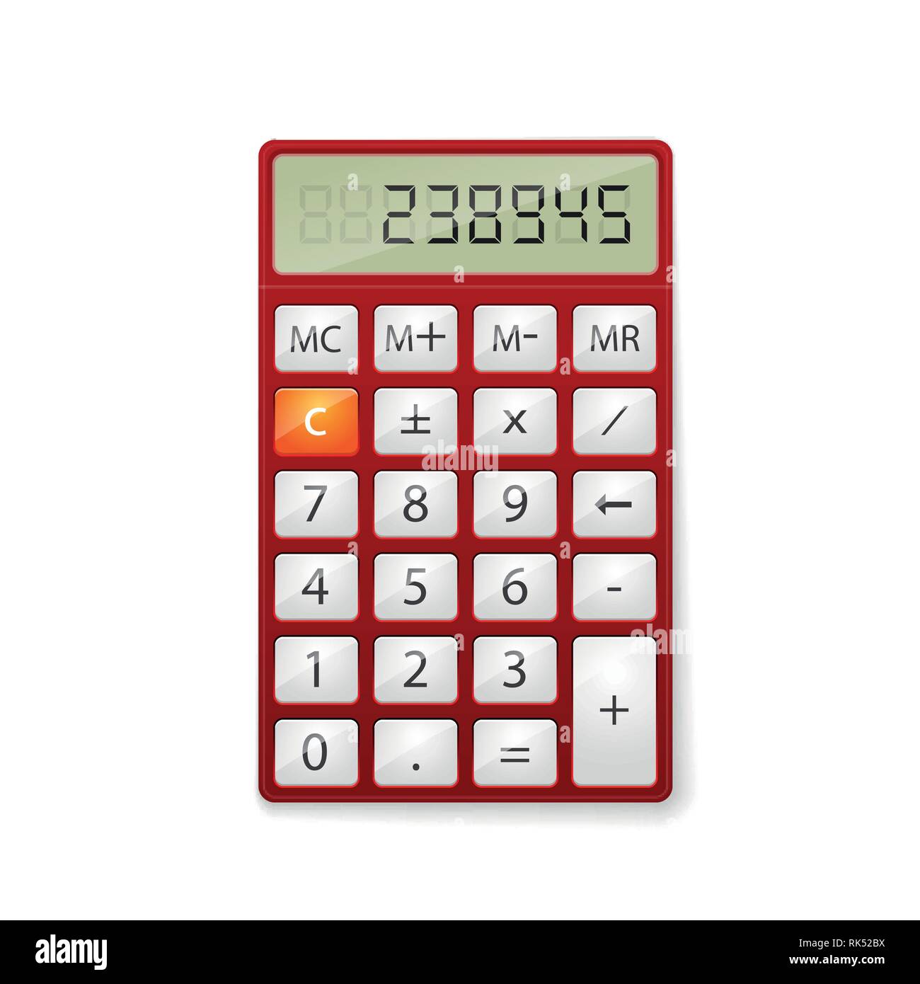 Red office Calculator isolati su sfondo bianco. Illustrazione Vettoriale
