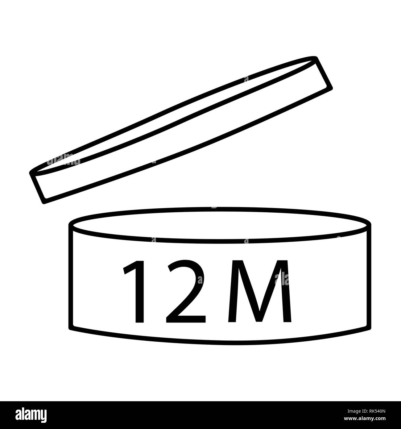 Illustrazione Vettoriale simbolo cosmetici design. Periodo di validità dopo la prima apertura e la relativa icona. La data di scadenza dopo aver prodotto i simboli di apertura. 12 M Illustrazione Vettoriale