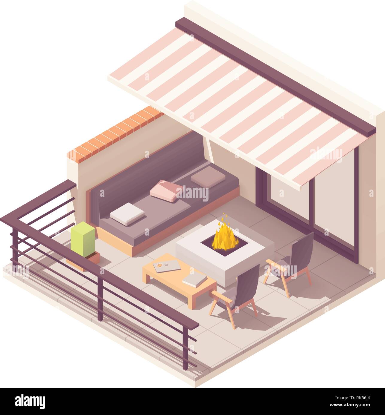 Isometrica del vettore balcone con mobili da esterno Illustrazione Vettoriale