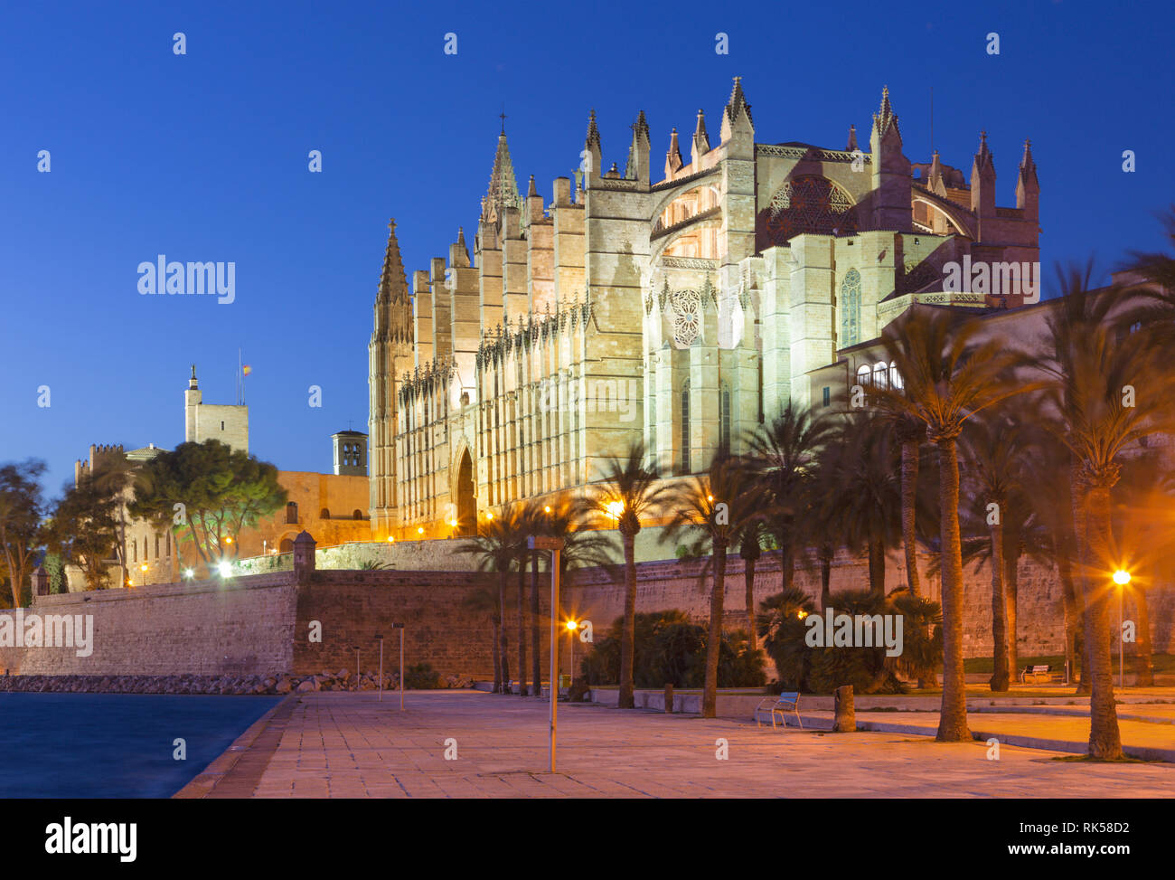 Palma de Mallorca - La Cattedrale La Seu al crepuscolo. Foto Stock