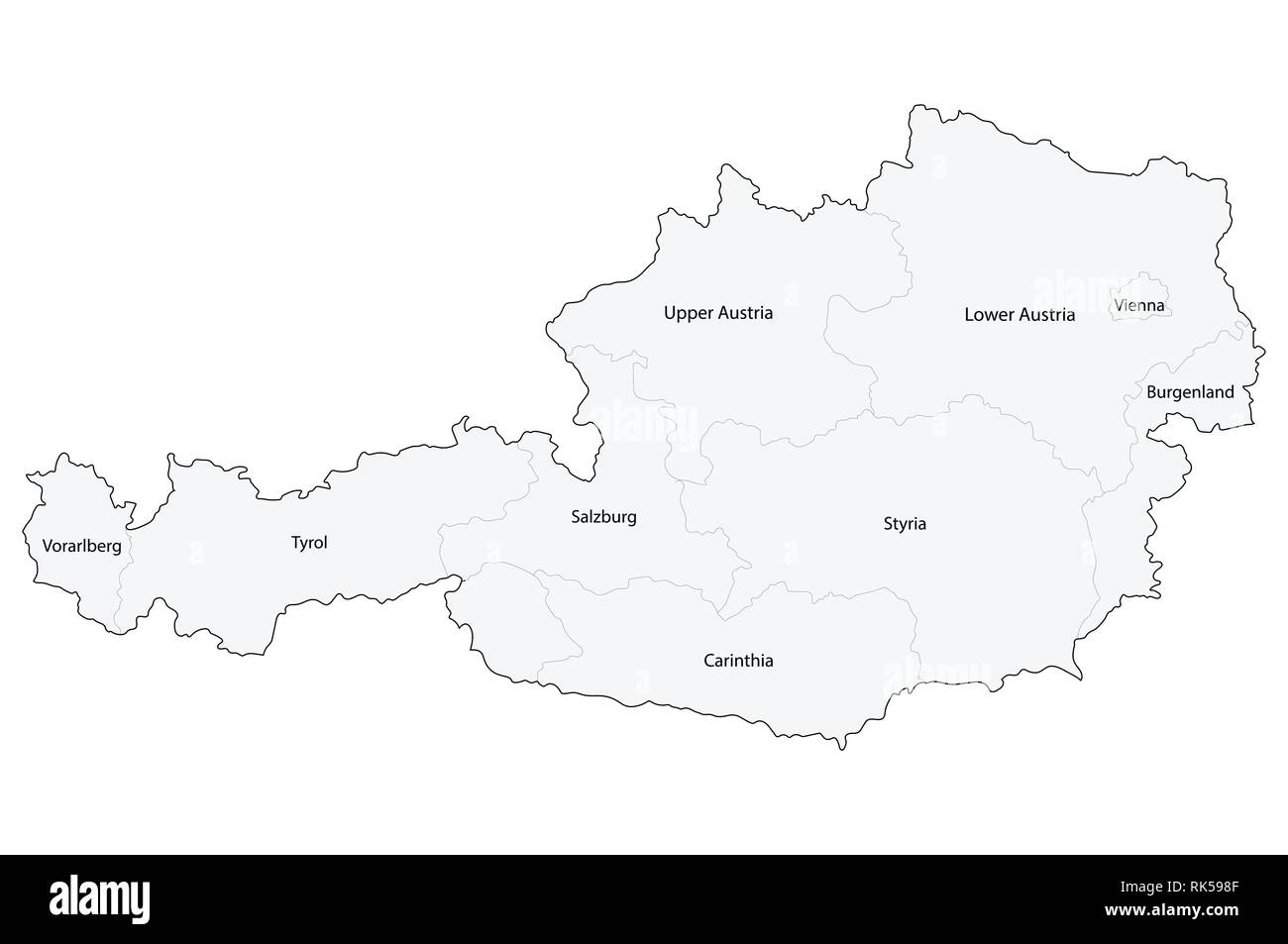 Illustrazione Vettoriale mappa di Austria stati federali con nomi isolati su sfondo bianco Immagine e Vettoriale - Alamy