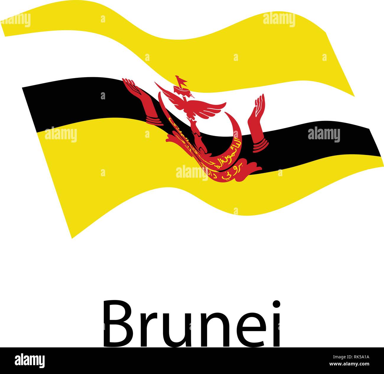 Illustrazione Vettoriale sventola bandiera del Brunei icona. Brunei pulsante bandiera isolati su sfondo bianco Illustrazione Vettoriale