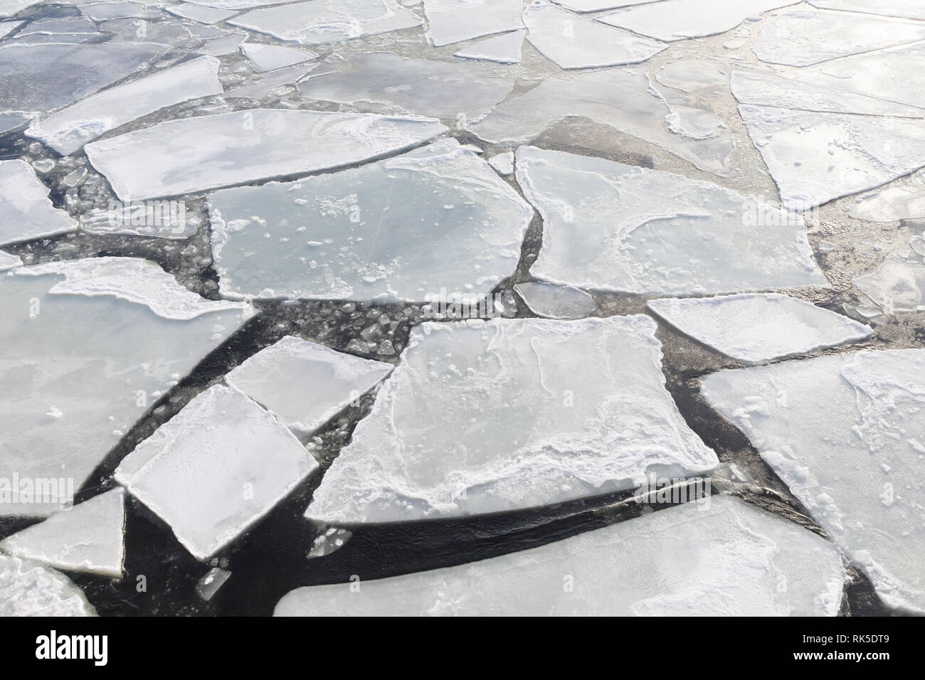 Lastre di ghiaccio galleggiante in ghiaccio freddo Mar Baltico Foto Stock