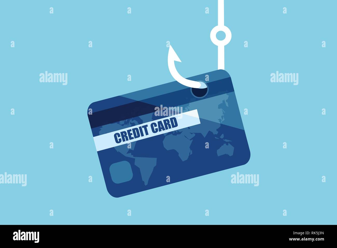 Dati finanziari il concetto di phishing. Vettore di una carta di credito o  di addebito carta di credito su un amo da pesca Immagine e Vettoriale -  Alamy
