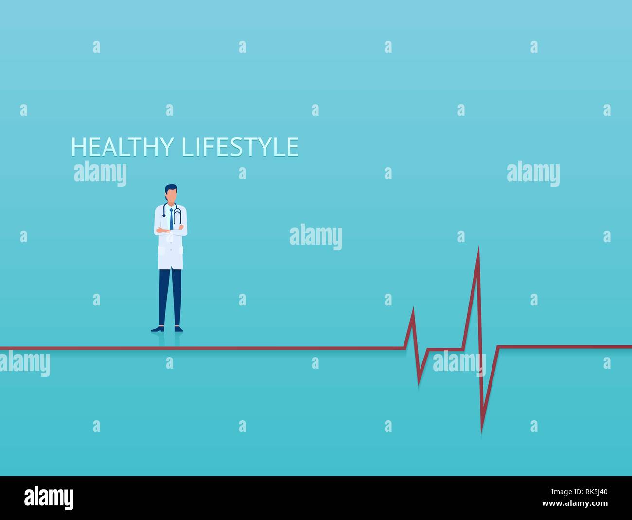 Vettore di un medico cardiologo consulenza su uno stile di vita sano su sfondo blu Illustrazione Vettoriale