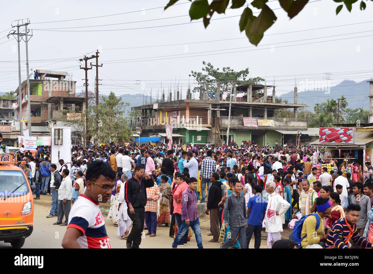 Guwahati,Assam, India - 09 Febbraio 2019 : E grandi folle si radunarono a Changsari per ascoltare il discorso di Primo Ministro dell'India in un programma - Immagine Foto Stock