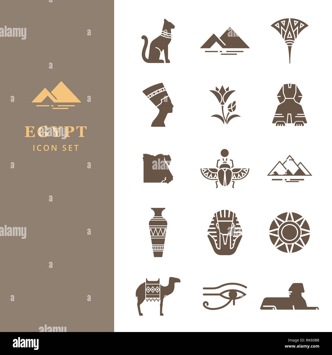 Icona egiziano impostato per un logo, il design del sito web, dei prodotti di stampa e altro ancora. Gli elementi classici dell'Egitto. Illustrazione Vettoriale
