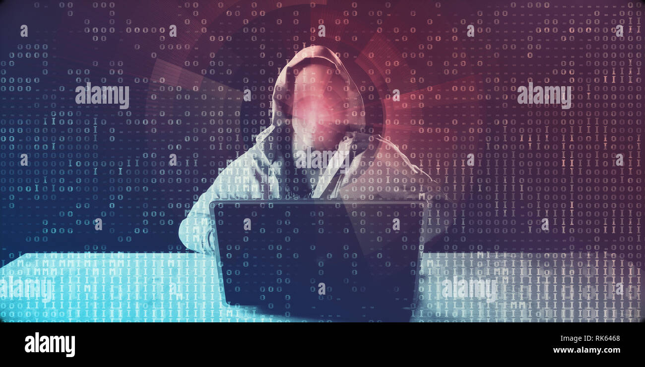 Crimine digitale con Hacker Syndicate accesso illecito ai dati Foto Stock
