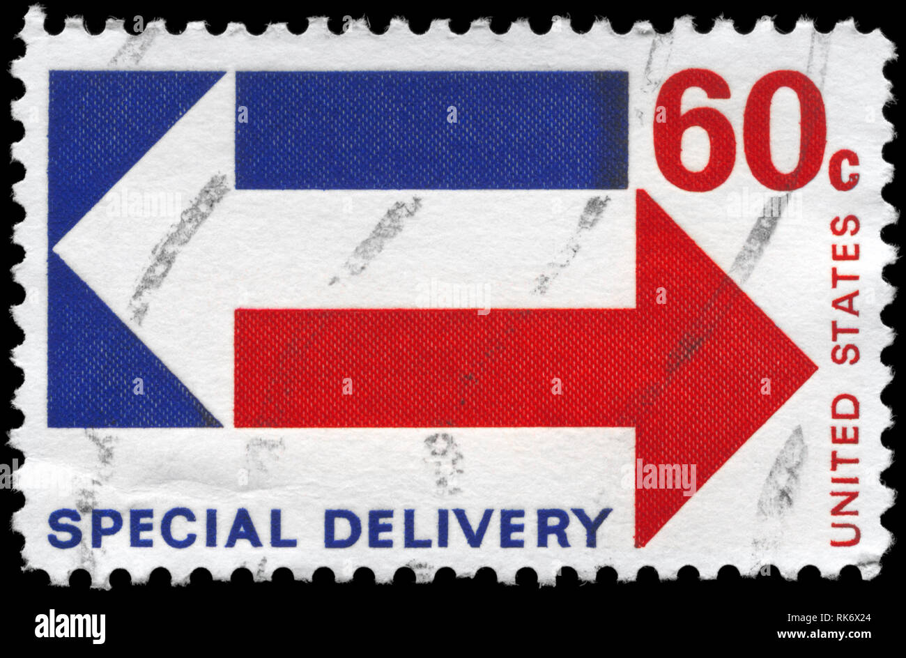 Stati Uniti - circa 1971: un timbro Stampato negli USA mostra le frecce stilizzata, il significato del recapito speciale, circa 1971 Foto Stock